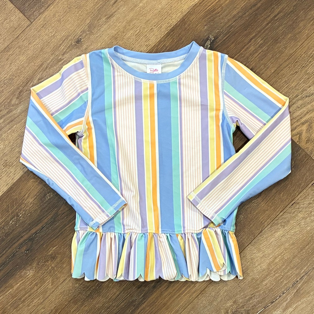 Ruffle Butts Stripe Long Sleeve SwimTop Rashguard Swimsuit 5T
